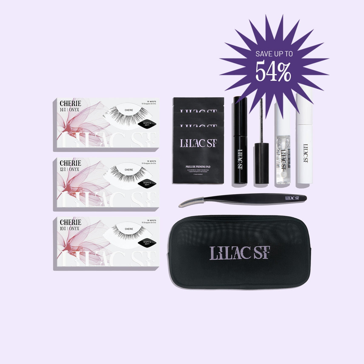 Lilac St. Deluxe Starter Kit with Cherie lash clusters, bond, sealant, remover, applicator and storage case.