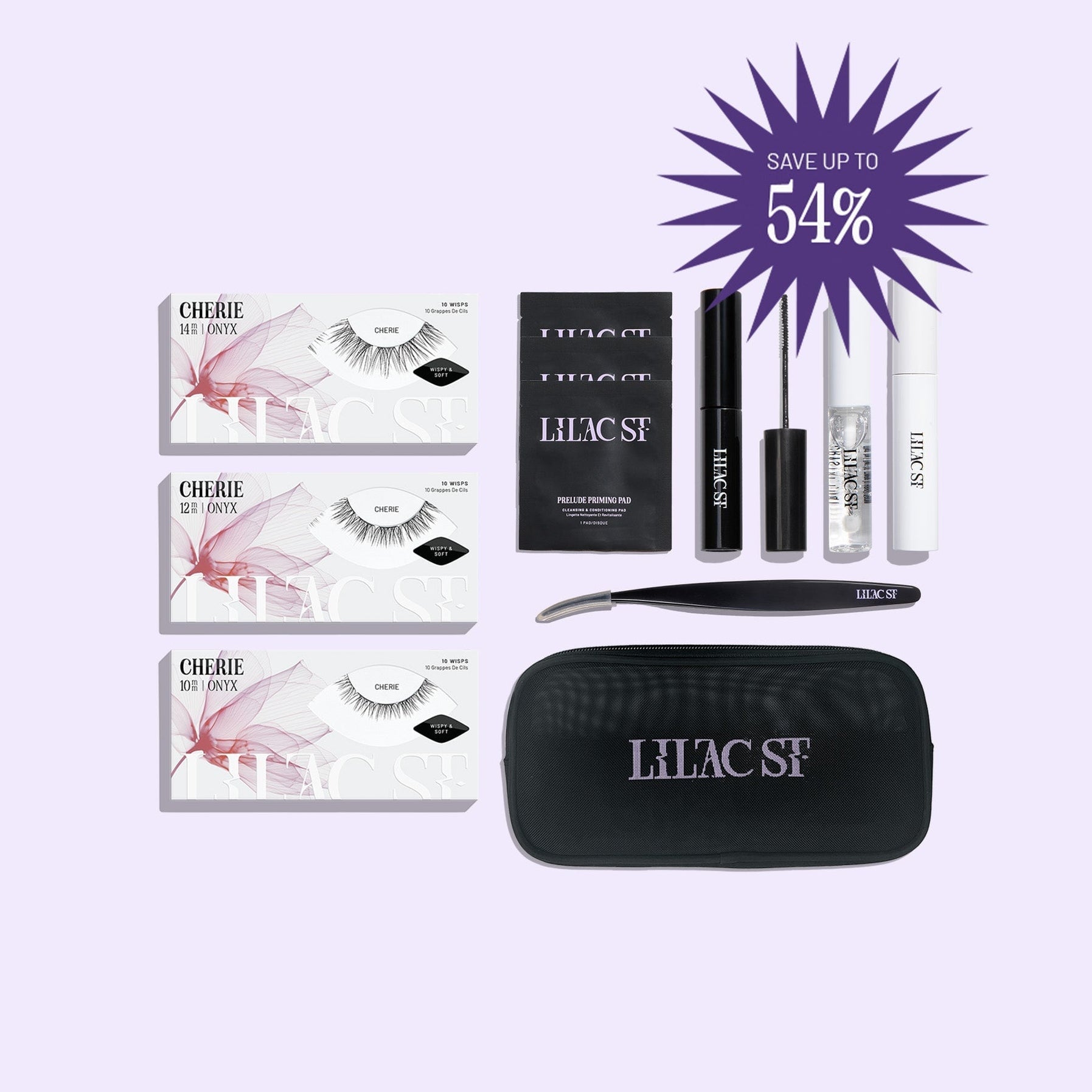 Lilac St. Deluxe Starter Kit with Cherie lash clusters, bond, sealant, remover, applicator and storage case.