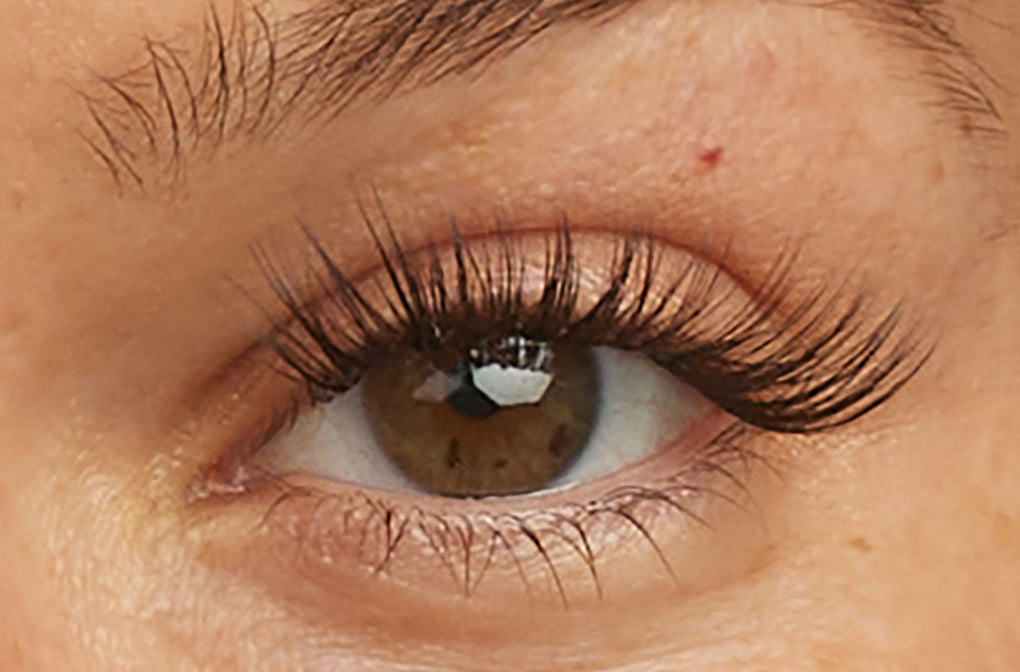 textured eyelash extensions on a model