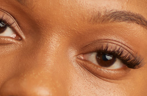  close-up of a woman with cat eye lash extensions